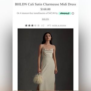 BHLDN Cali Satin Charmeuse Midi, Size 8